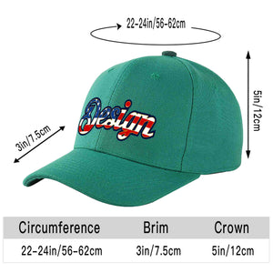 Casquette de baseball personnalisée vert clair, drapeau américain Vintage, avec avant-toit incurvé et or, Design sportif