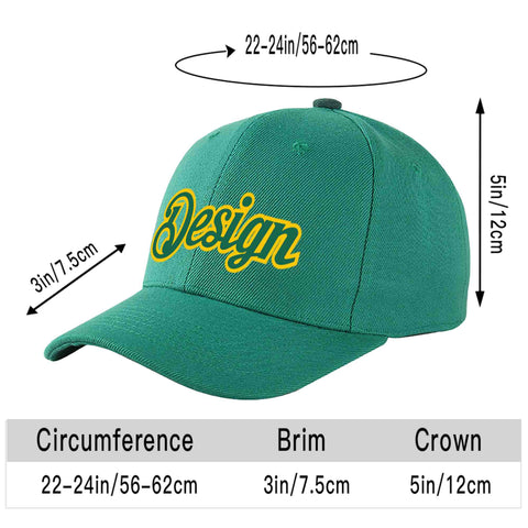 Custom Light Green Kelly Green-Gold Curved Eaves Sport Design Baseball Cap