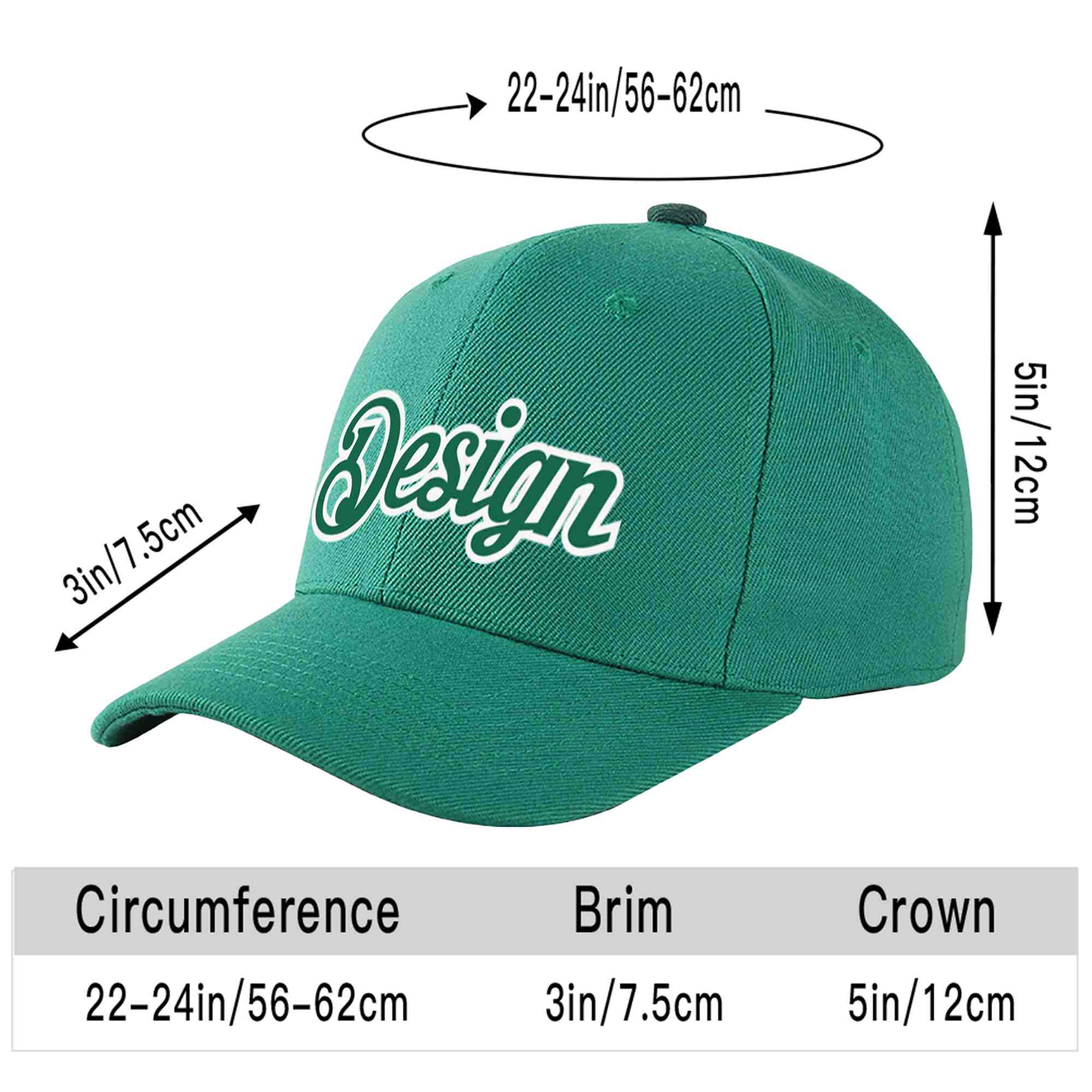 Casquette de baseball incurvée personnalisée vert clair Kelly vert-blanc avec avant-toit