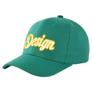 Custom Light Green White-Gold Curved Eaves Sport Design Baseball Cap