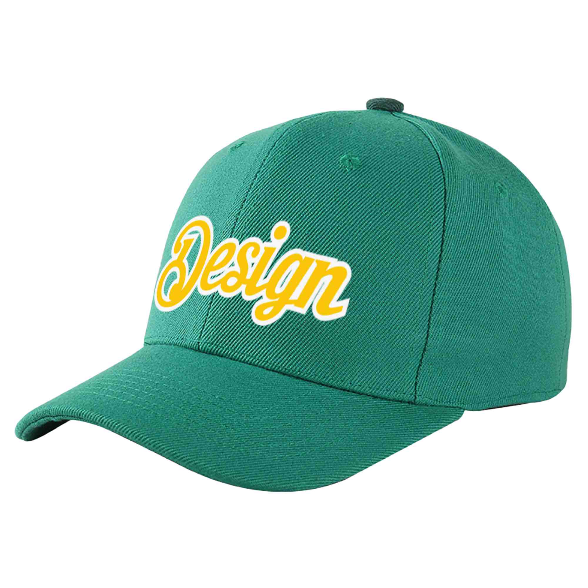 Custom Light Green Gold-White Curved Eaves Sport Design Baseball Cap