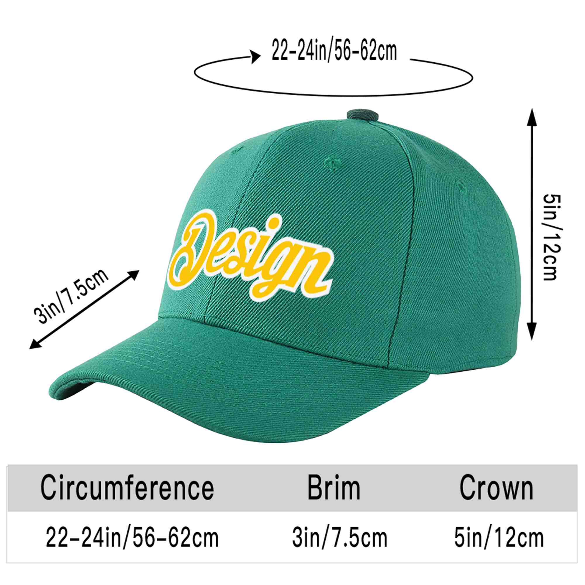 Custom Light Green Gold-White Curved Eaves Sport Design Baseball Cap