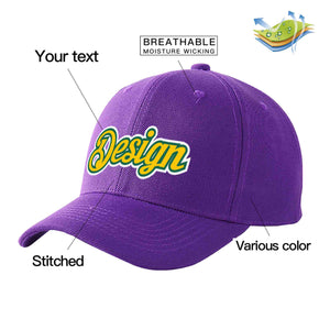 Custom Purple Gold-Kelly Green Curved Eaves Sport Design Baseball Cap