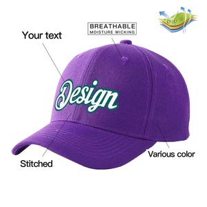 Casquette de baseball personnalisée violet blanc-aqua courbé Eaves Sport Design