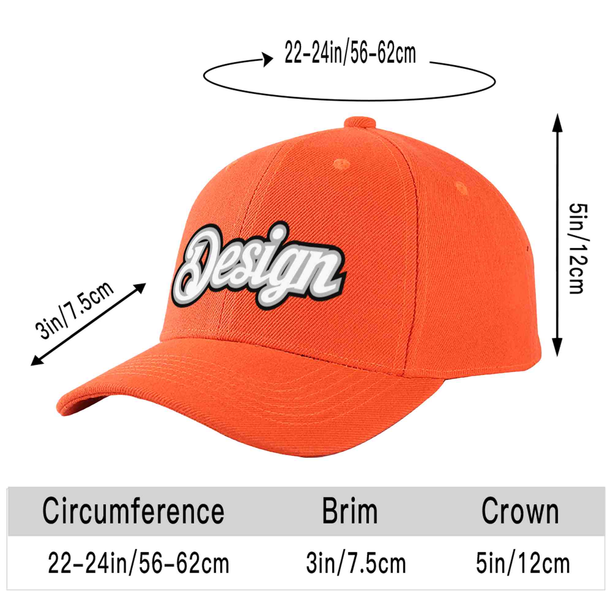 Casquette de baseball personnalisée Tangerine blanc-gris incurvée Eaves Sport Design