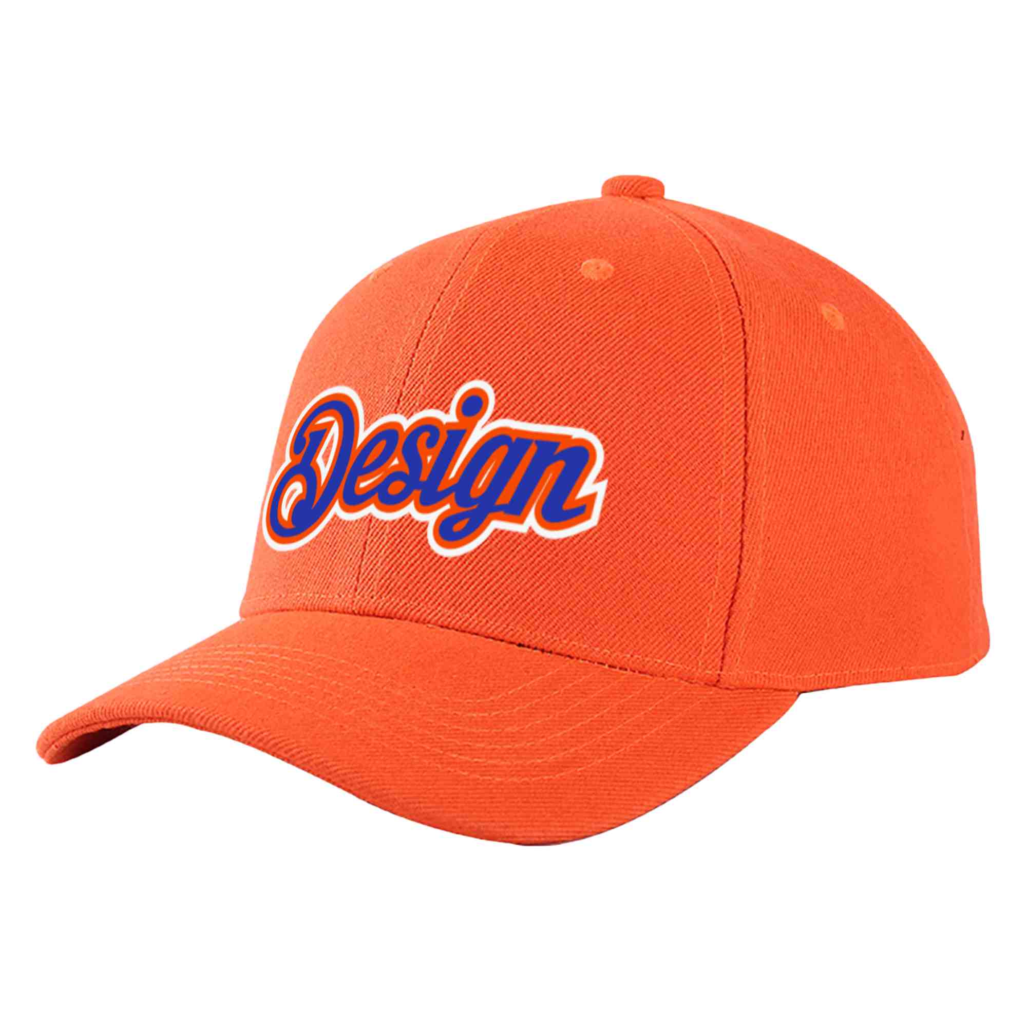 Casquette de baseball personnalisée Tangerine Royal-Orange Curved Eaves Sport Design