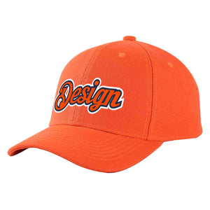 Custom Tangerine Orange-Navy Curved Eaves Sport Design Baseball Cap