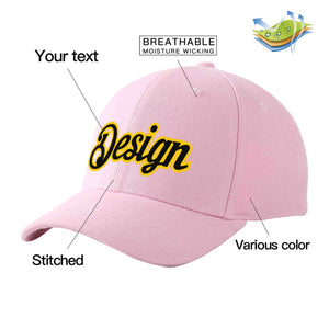 Custom Pink Black-Gold Curved Eaves Sport Design Baseball Cap