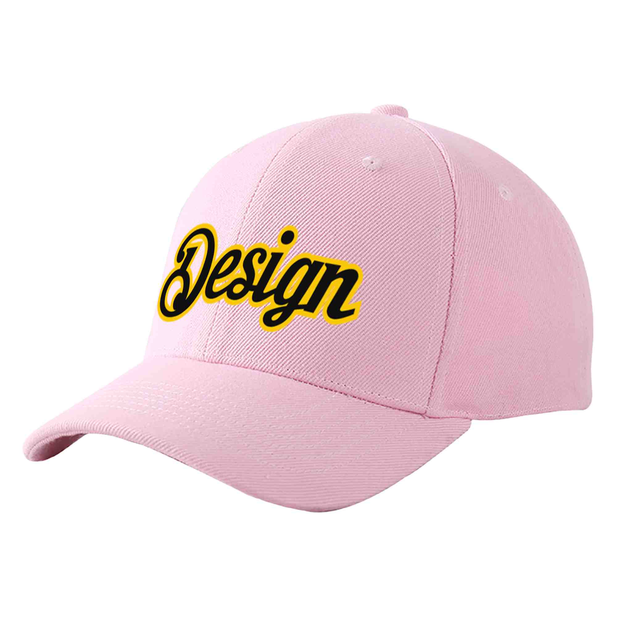 Custom Pink Black-Gold Curved Eaves Sport Design Baseball Cap