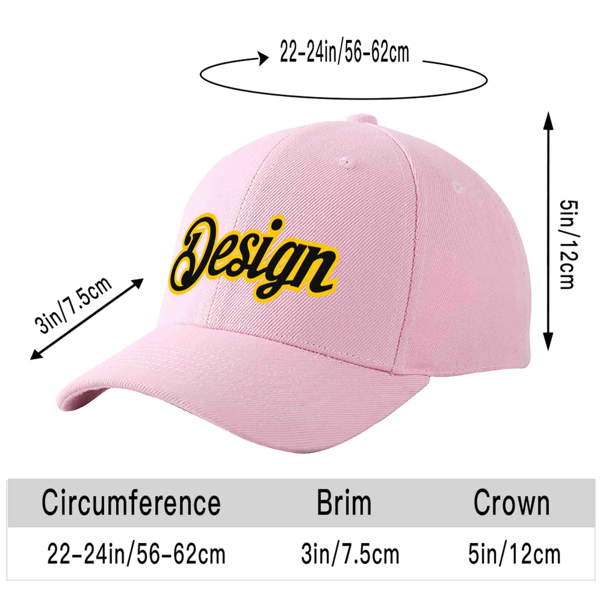 Custom Pink Black-Gold Curved Eaves Sport Design Baseball Cap