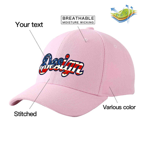 Custom Pink Vintage USA Flag-Gold Curved Eaves Sport Design Baseball Cap