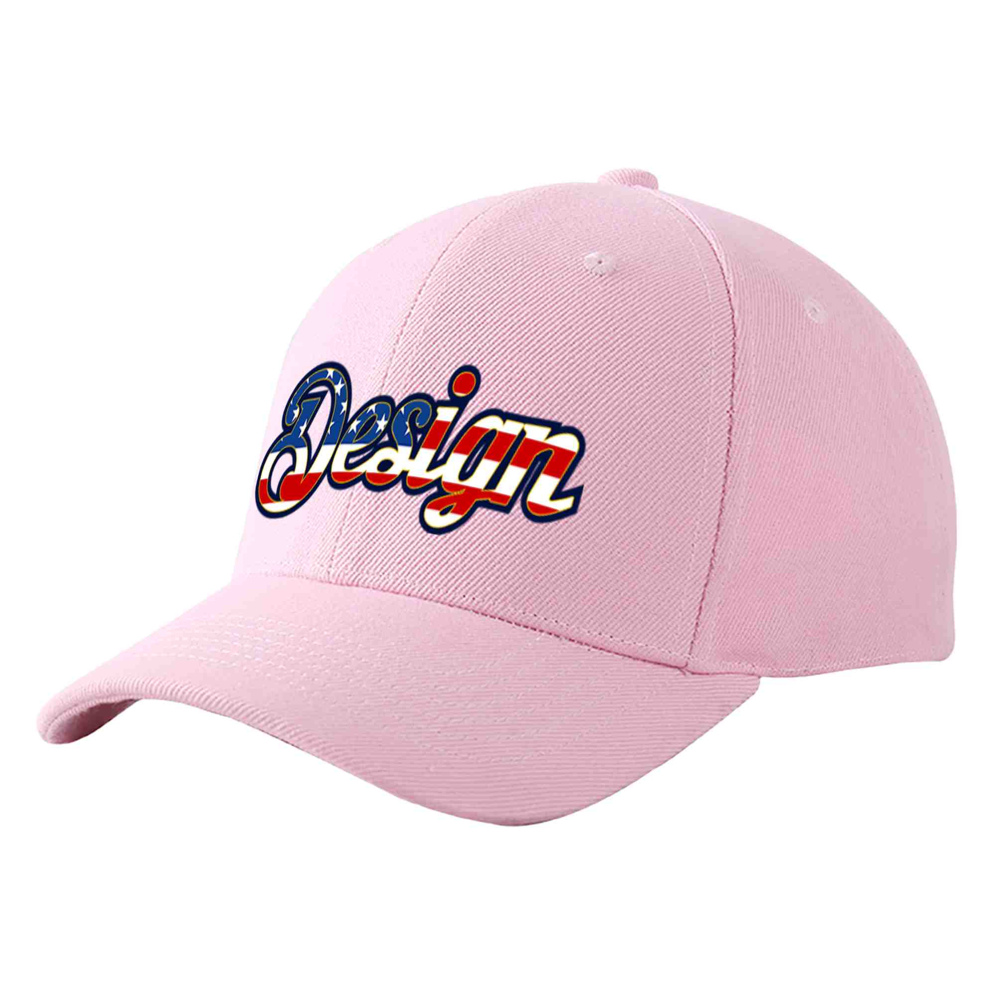 Casquette de baseball personnalisée rose vintage avec drapeau américain et avant-toit incurvé doré