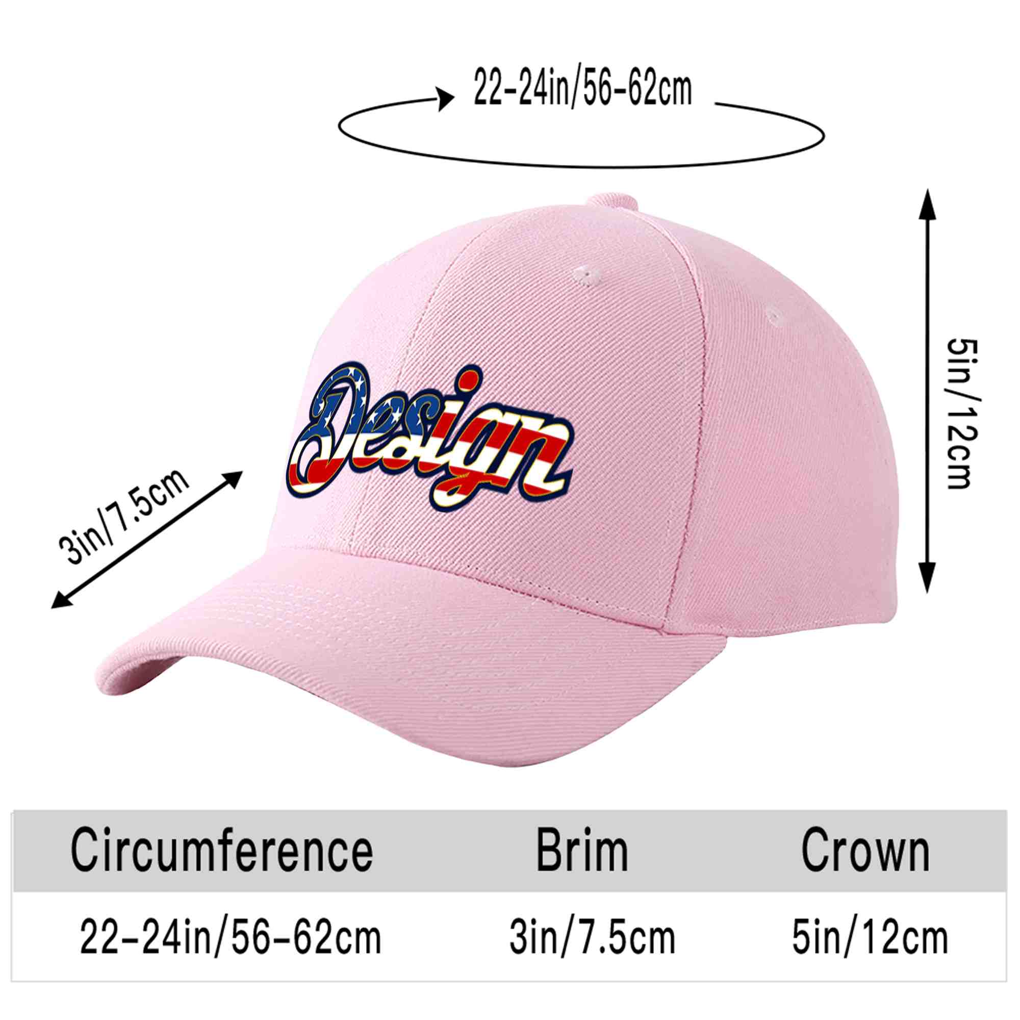 Casquette de baseball personnalisée rose vintage avec drapeau américain et avant-toit incurvé doré