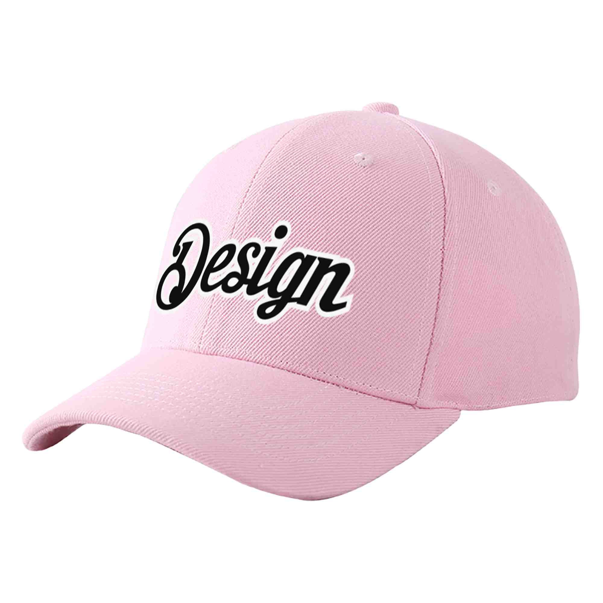 Custom Pink Black-White Curved Eaves Sport Design Baseball Cap