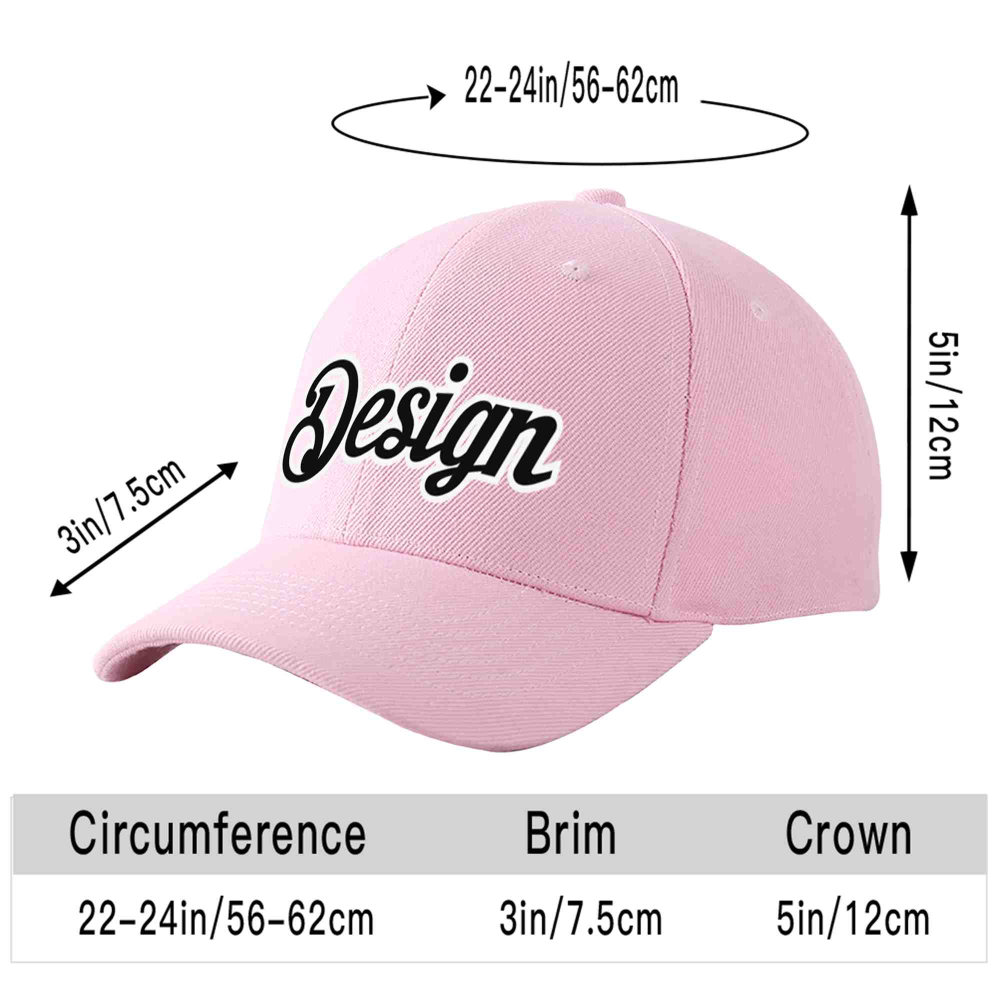 Custom Pink Black-White Curved Eaves Sport Design Baseball Cap