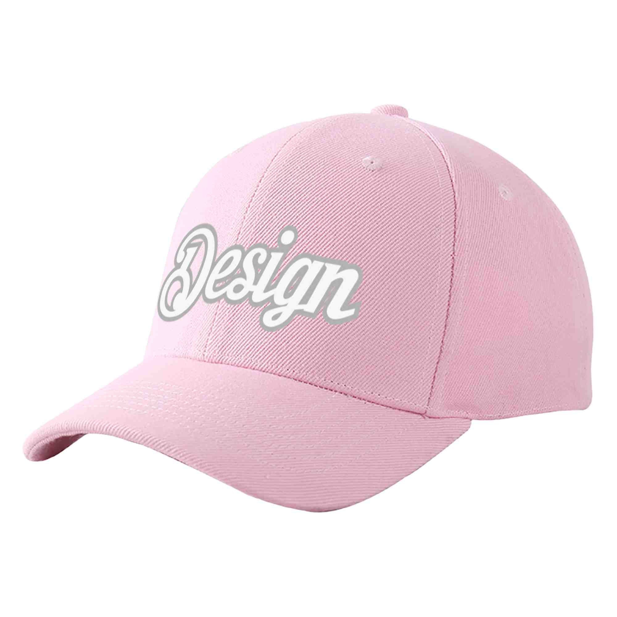 Custom Pink White-Gray Curved Eaves Sport Design Baseball Cap