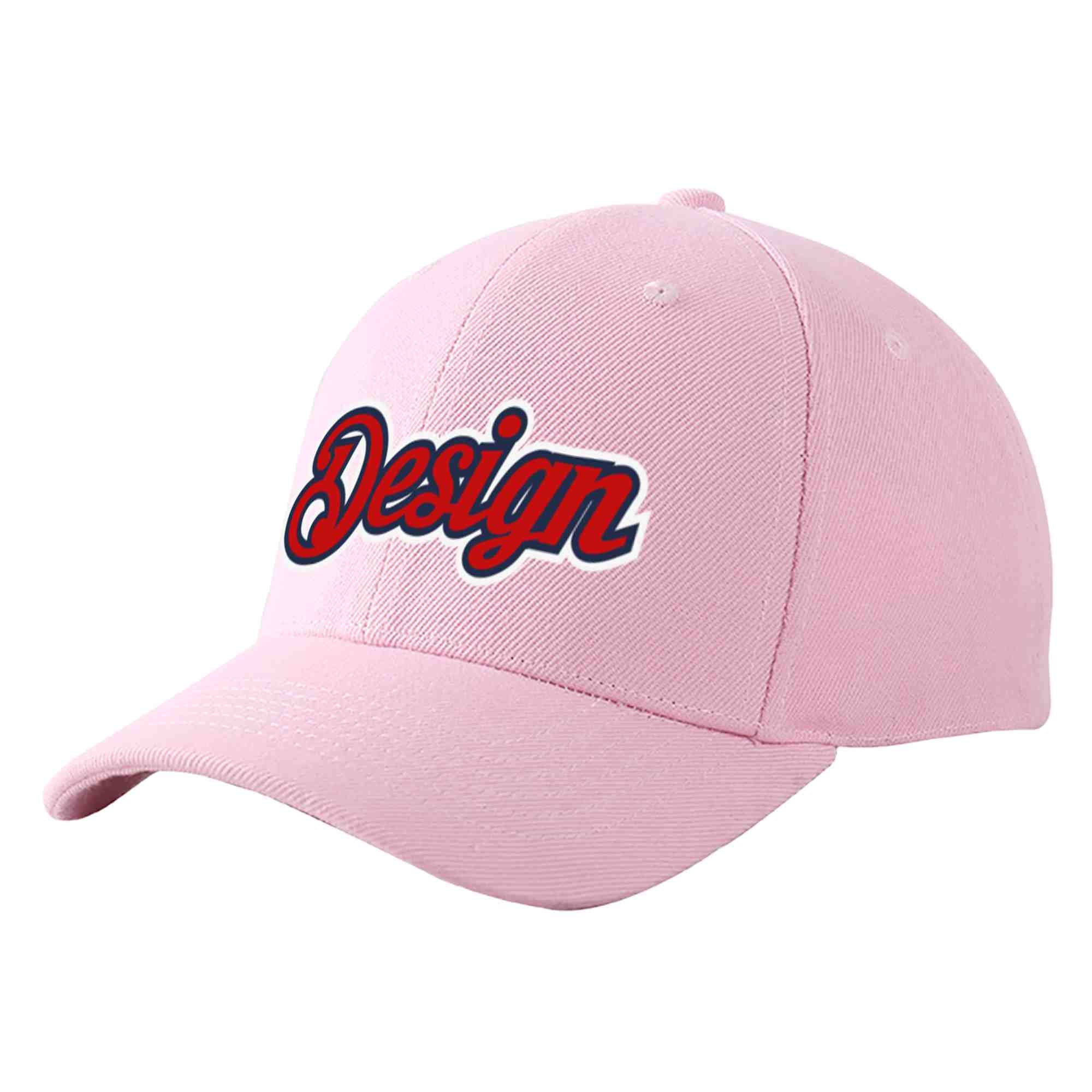 Custom Pink Red-Navy Curved Eaves Sport Design Baseball Cap