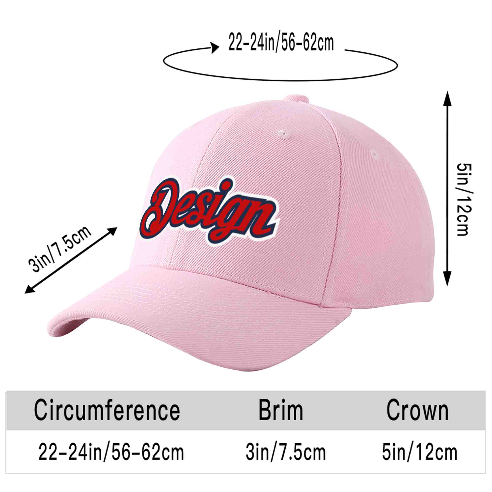 Custom Pink Red-Navy Curved Eaves Sport Design Baseball Cap