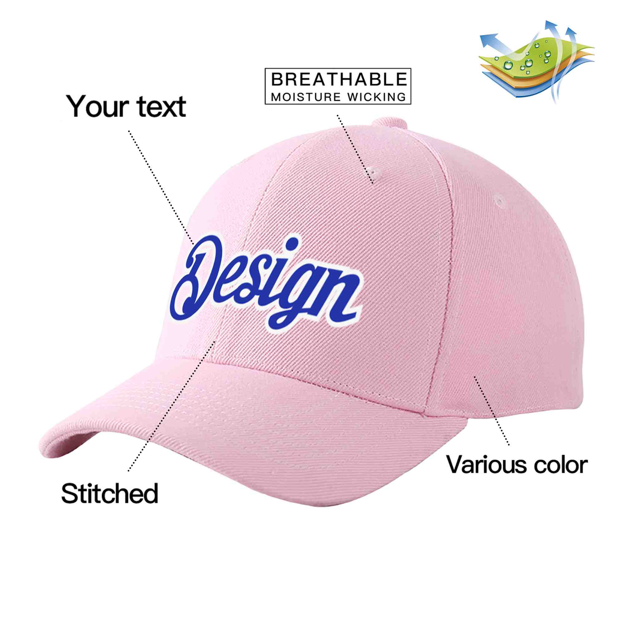 Custom Pink Royal-White Curved Eaves Sport Design Baseball Cap