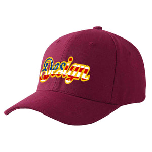 Casquette de baseball personnalisée avec drapeau américain, vin rouge, Vintage, avant-toit incurvé doré, Design sportif