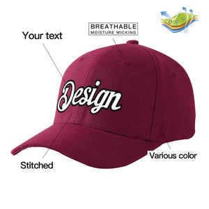 Custom Red Wine White-Black Curved Eaves Sport Design Baseball Cap