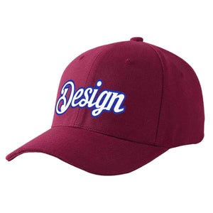 Casquette de baseball personnalisée, vin rouge, blanc-royal, courbée, design sportif