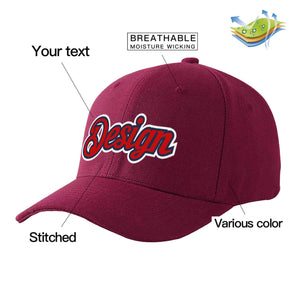 Custom Red Wine Red-Navy Curved Eaves Sport Design Baseball Cap