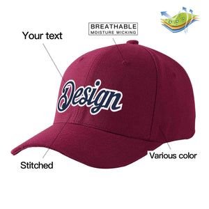 Custom Red Wine Navy-White Curved Eaves Sport Design Baseball Cap