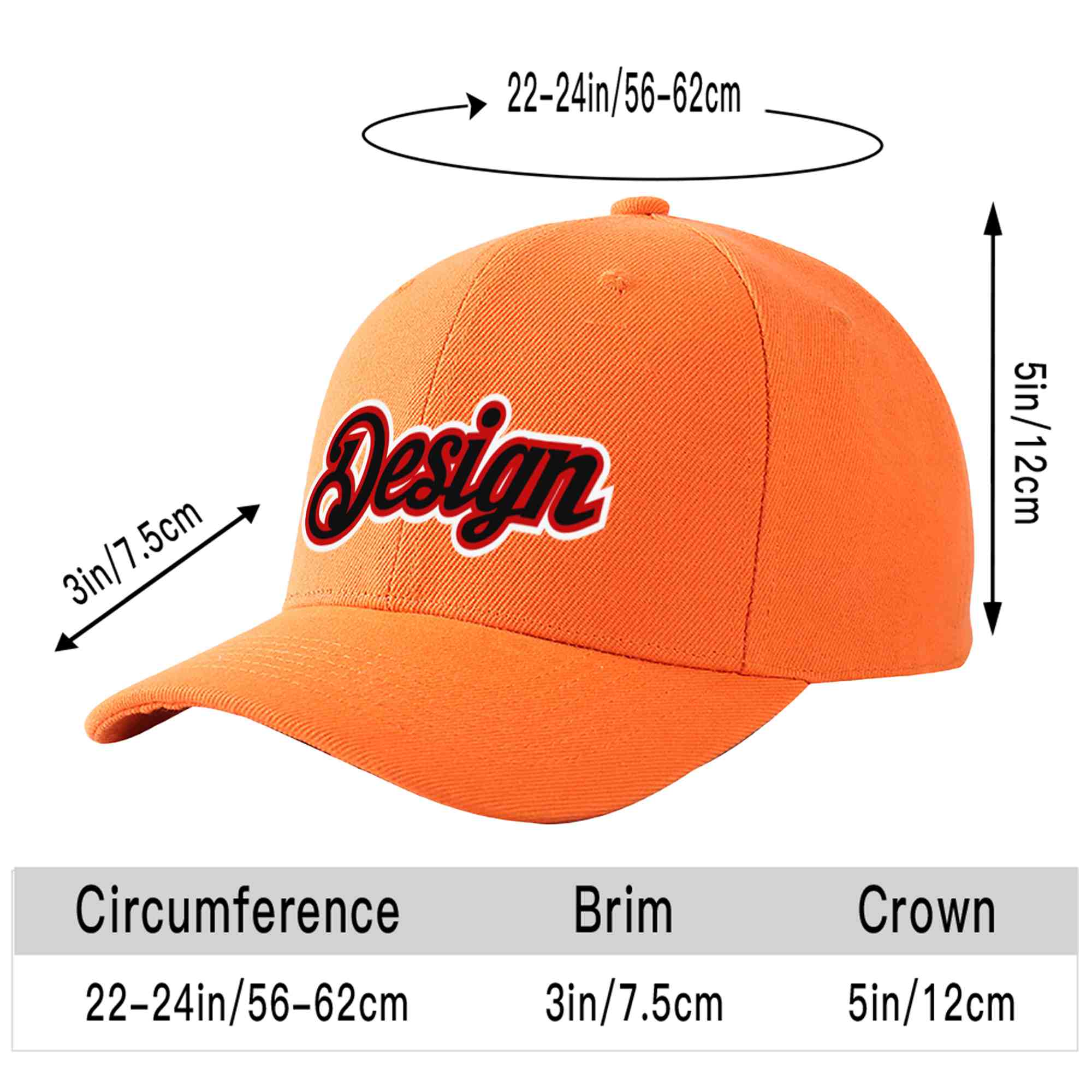 Casquette de baseball personnalisée orange noir-rouge incurvée Eaves Sport Design