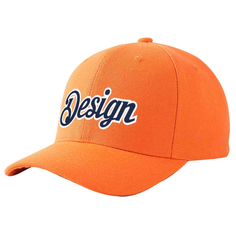 Custom Orange Navy-White Curved Eaves Sport Design Baseball Cap