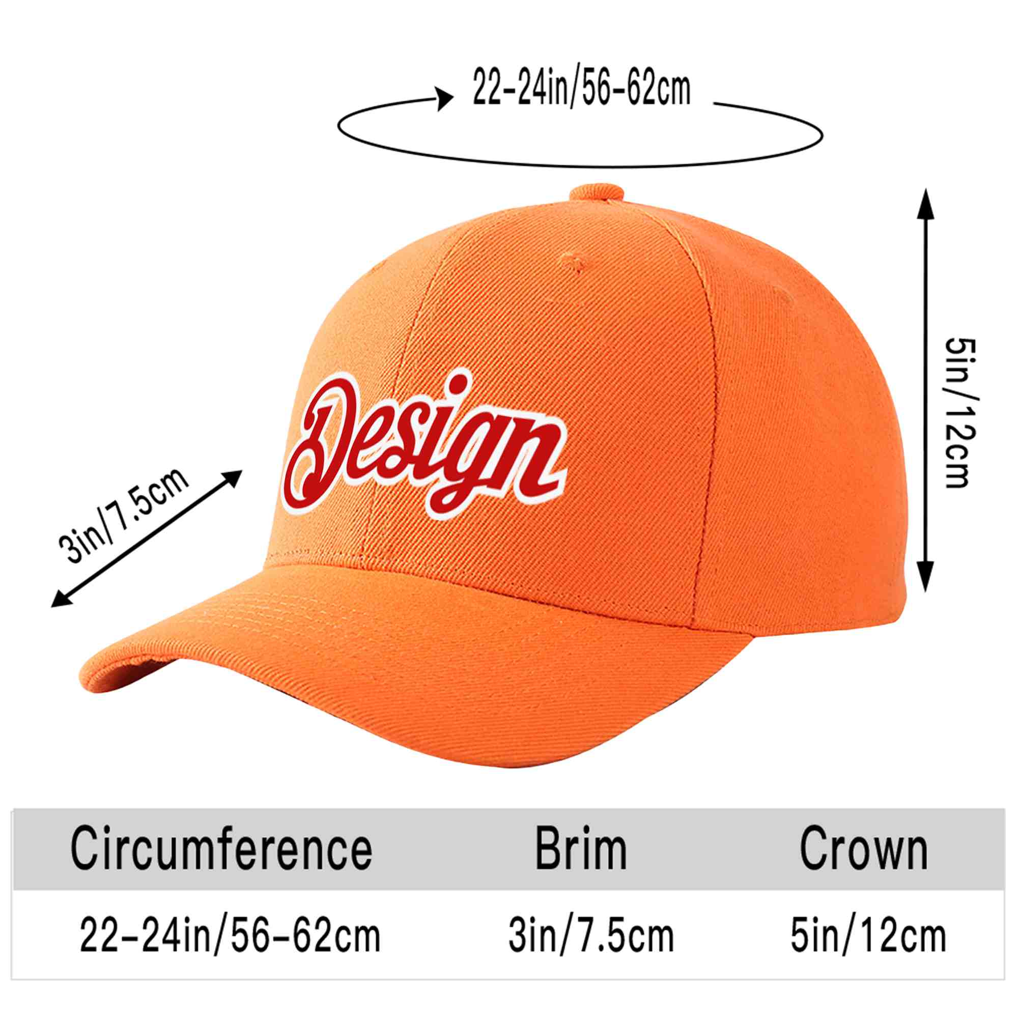 Casquette de baseball incurvée personnalisée orange rouge-blanc avec avant-toit