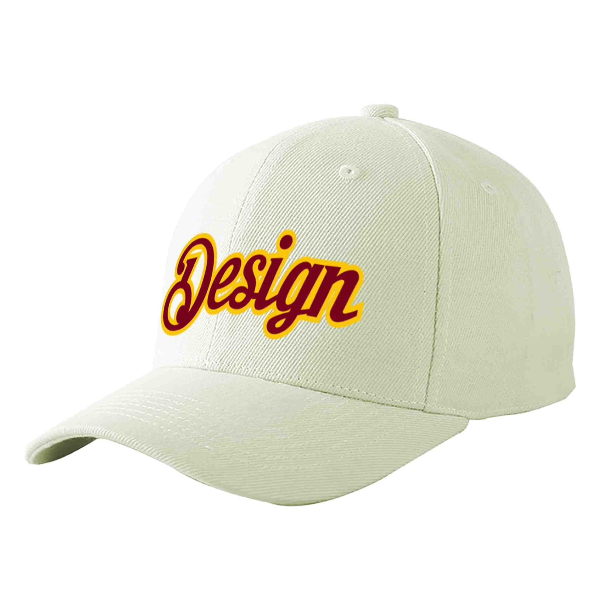 Custom Cream Crimson-Gold Curved Eaves Sport Design Baseball Cap