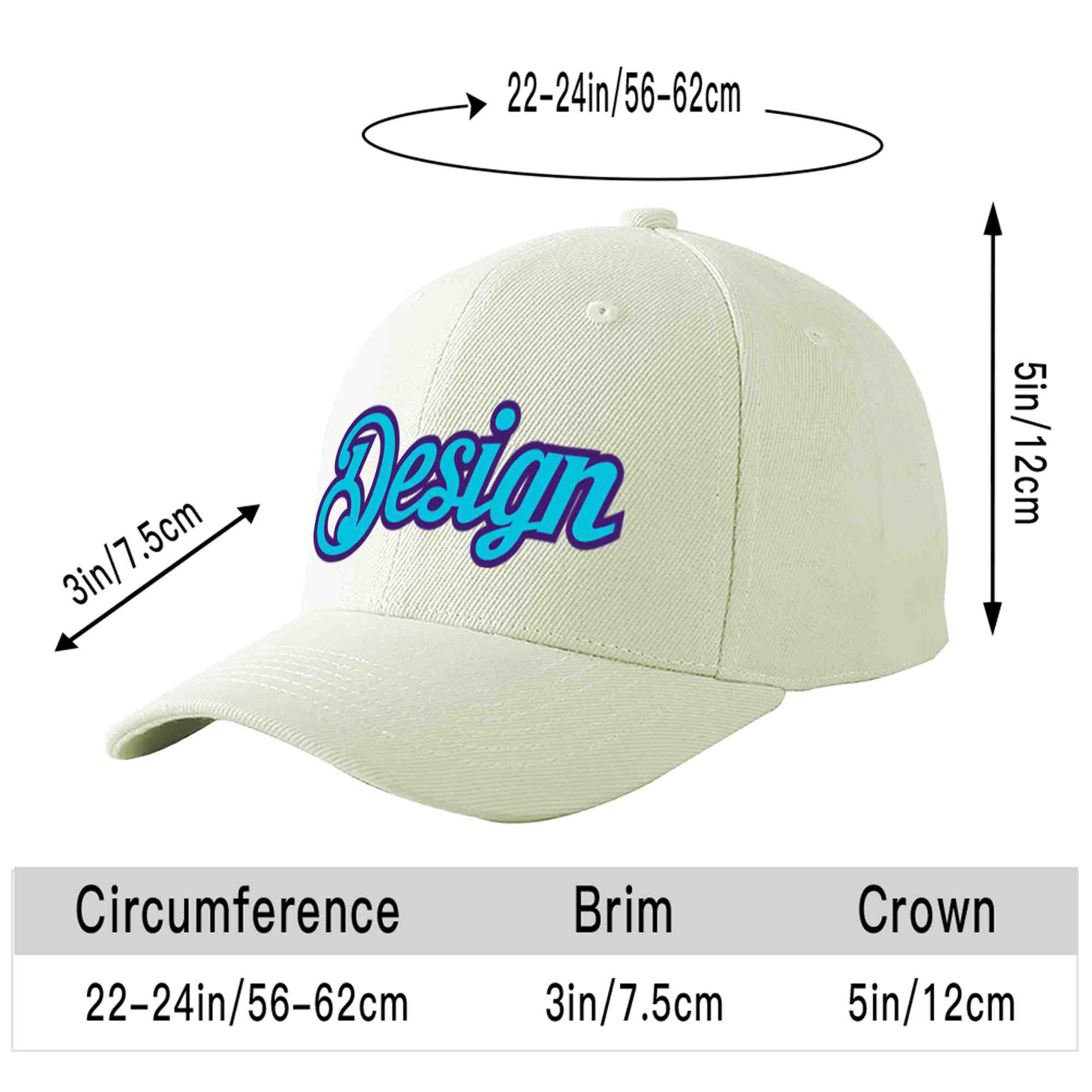 Custom Cream Light Blue-Purple Curved Eaves Sport Design Baseball Cap