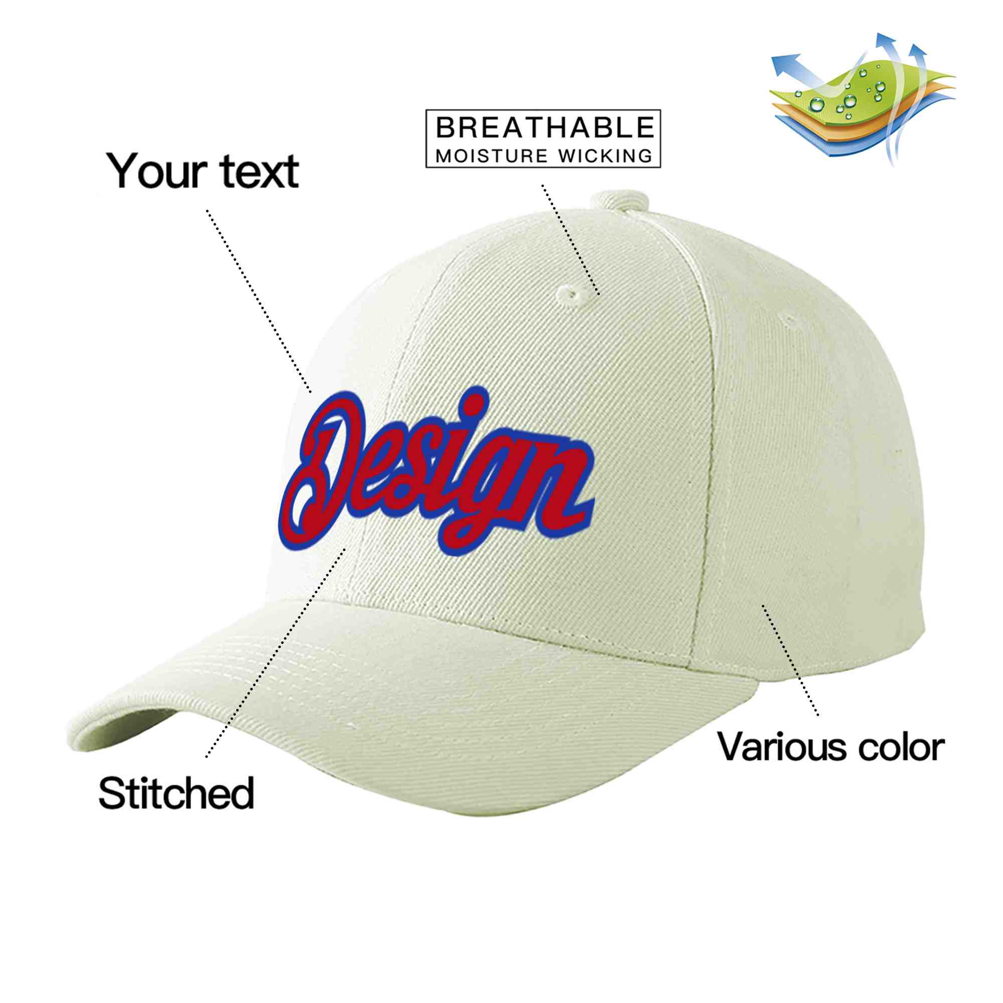 Custom Cream Red-Royal Curved Eaves Sport Design Baseball Cap