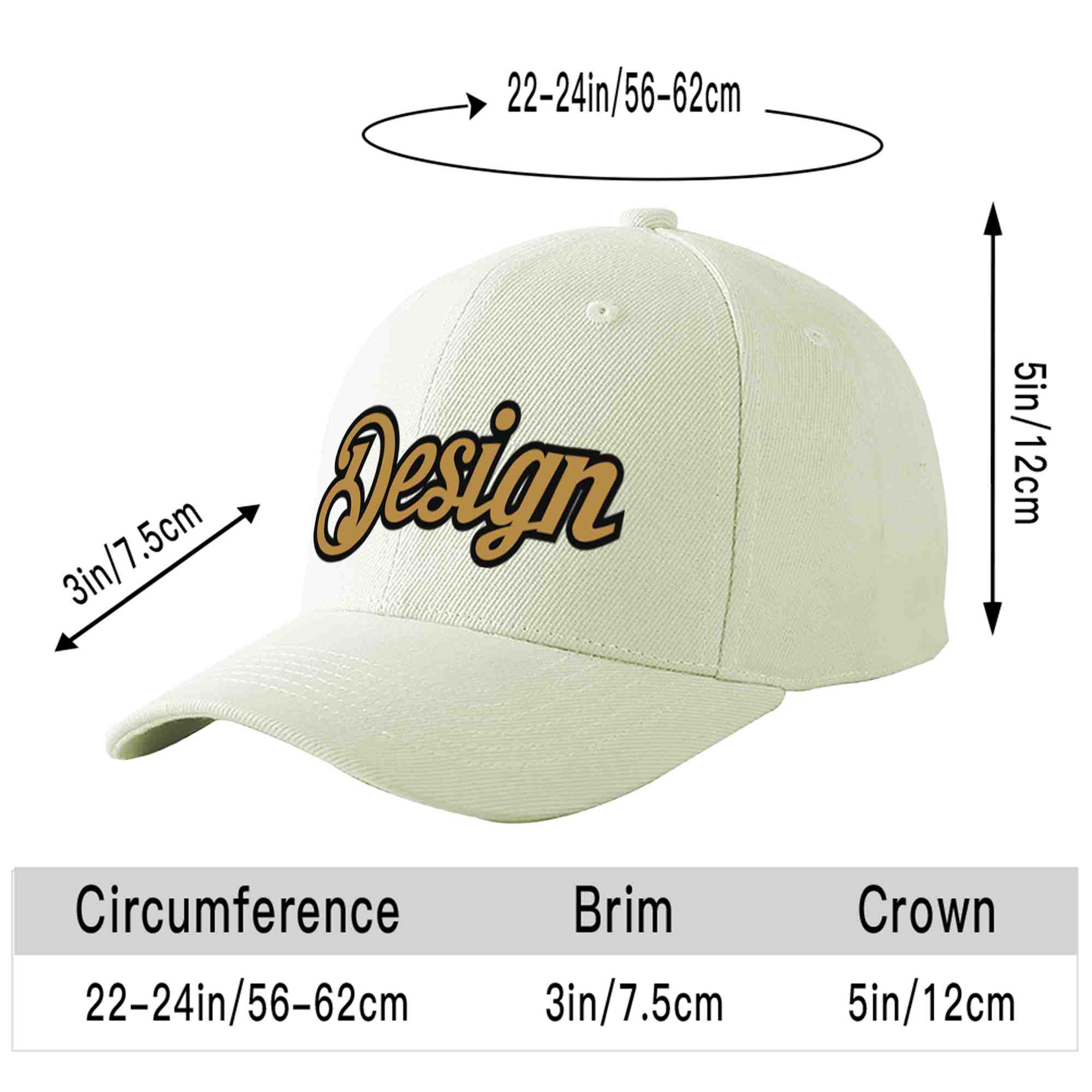 Custom Cream Old Gold-Black Curved Eaves Sport Design Baseball Cap