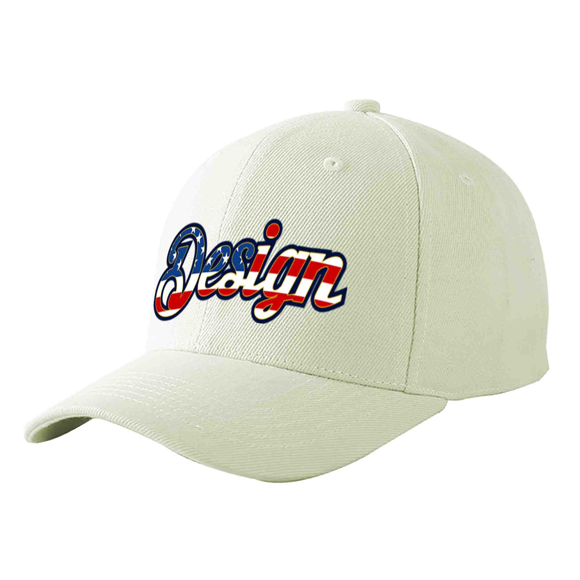 Custom Cream Vintage USA Flag-Gold Curved Eaves Sport Design Baseball Cap