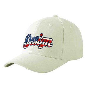 Casquette de baseball personnalisée crème vintage avec drapeau américain et avant-toit incurvé doré