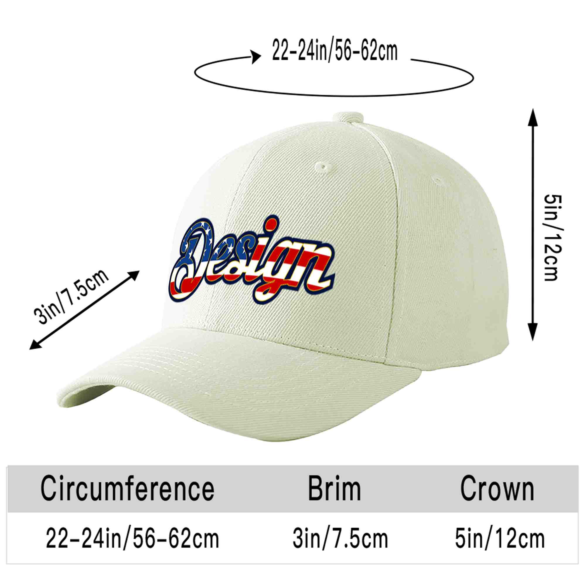 Custom Cream Vintage USA Flag-Gold Curved Eaves Sport Design Baseball Cap