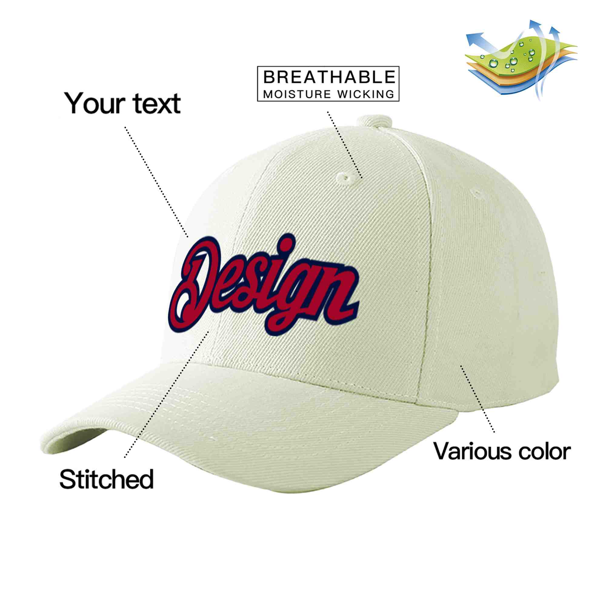 Casquette de baseball personnalisée crème rouge-marine courbée Eaves Sport Design