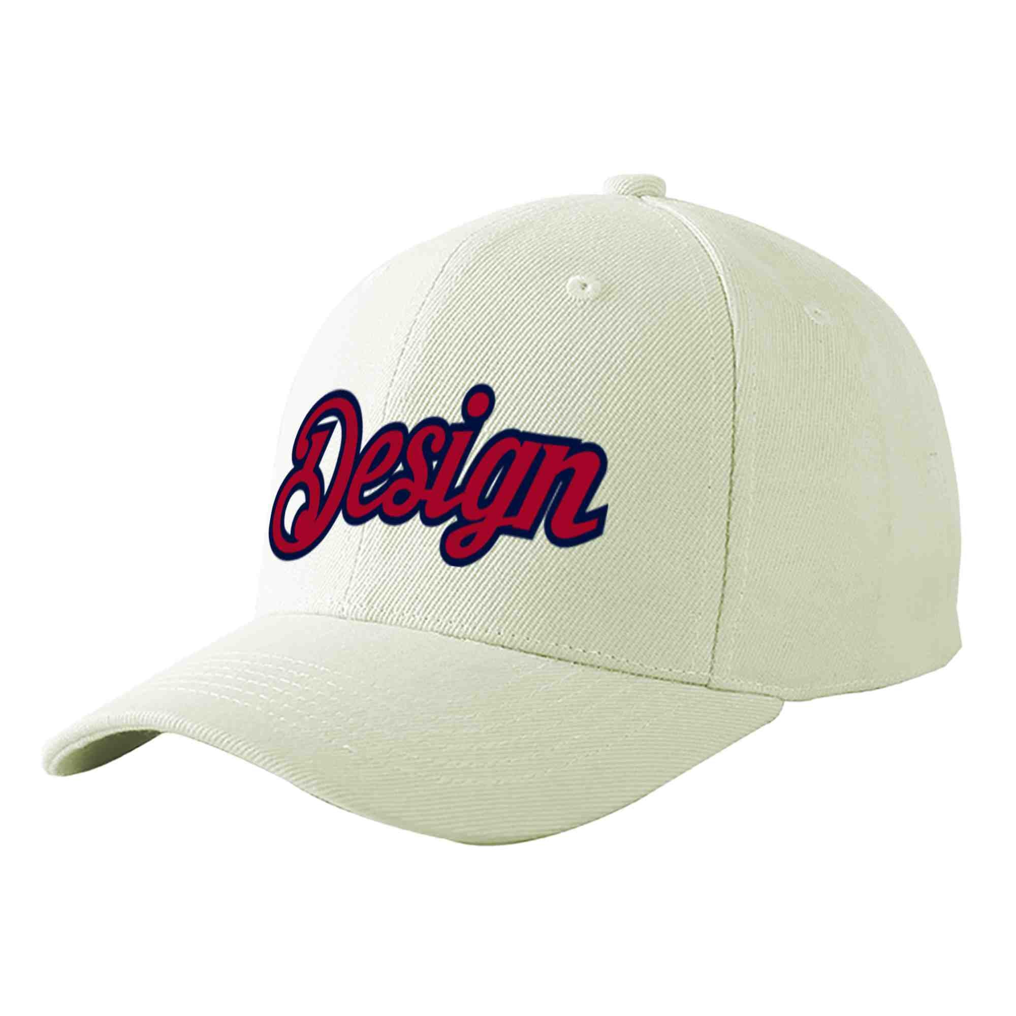 Custom Cream Red-Navy Curved Eaves Sport Design Baseball Cap