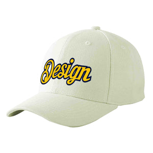 Custom Cream Gold-Navy Curved Eaves Sport Design Baseball Cap