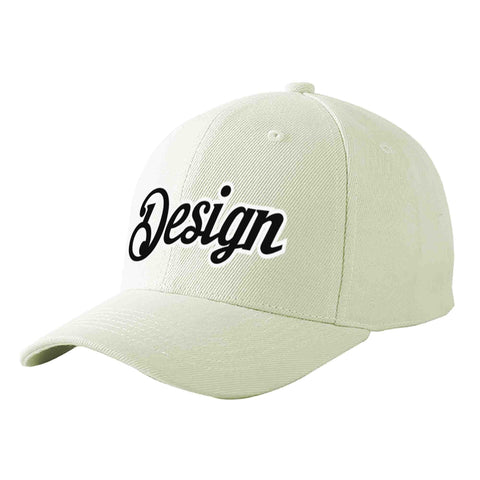 Custom Cream Black-White Curved Eaves Sport Design Baseball Cap