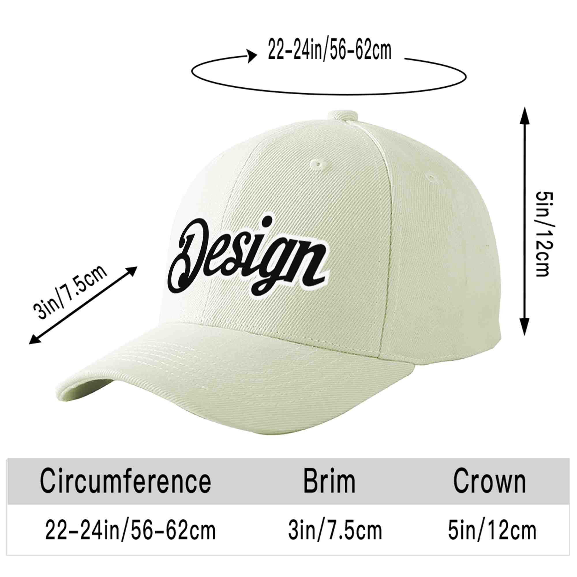 Custom Cream Black-White Curved Eaves Sport Design Baseball Cap