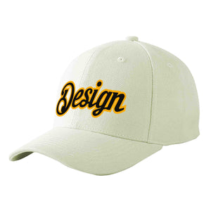 Custom Cream Black-Yellow Curved Eaves Sport Design Baseball Cap