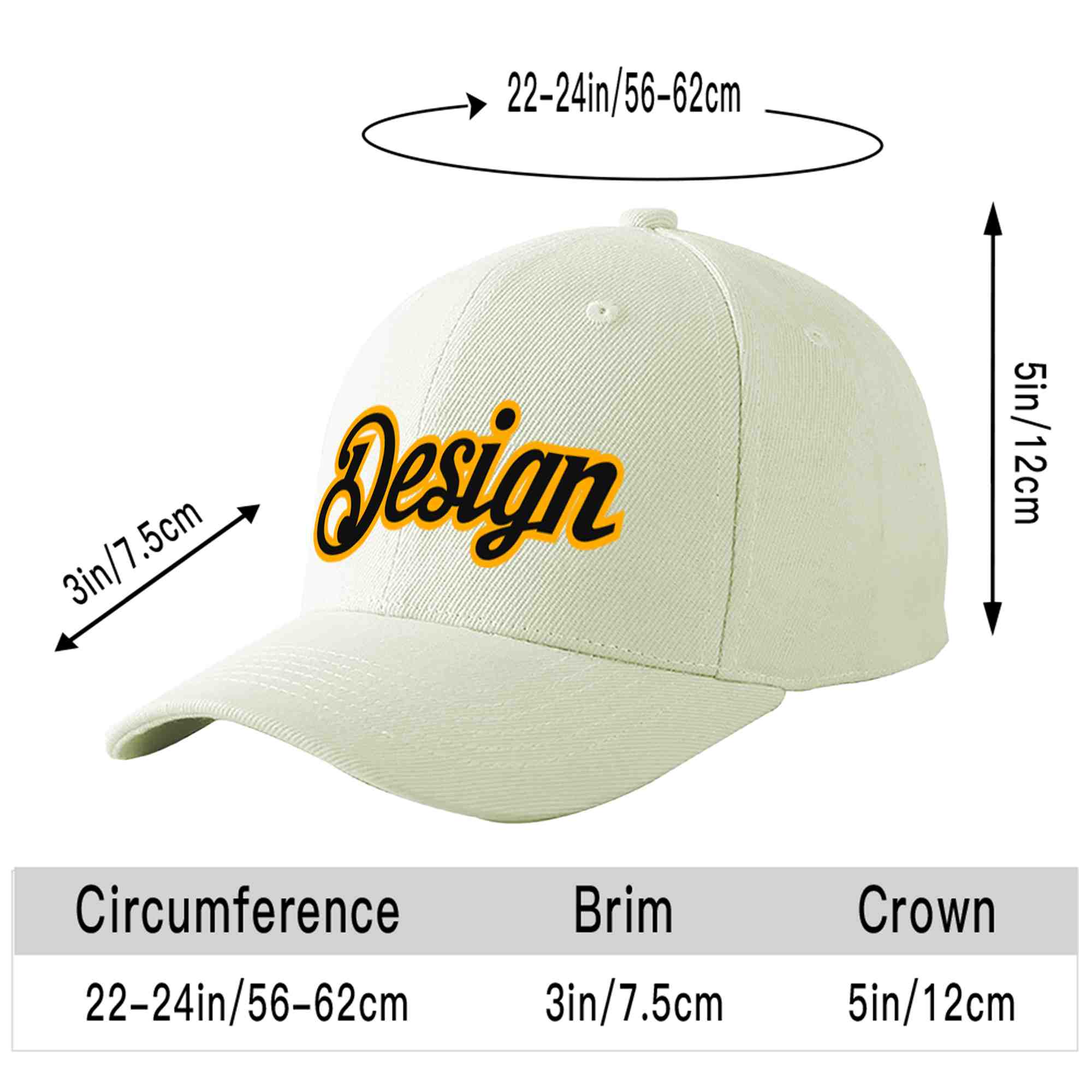 Custom Cream Black-Yellow Curved Eaves Sport Design Baseball Cap