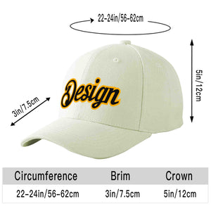 Custom Cream Black-Yellow Curved Eaves Sport Design Baseball Cap