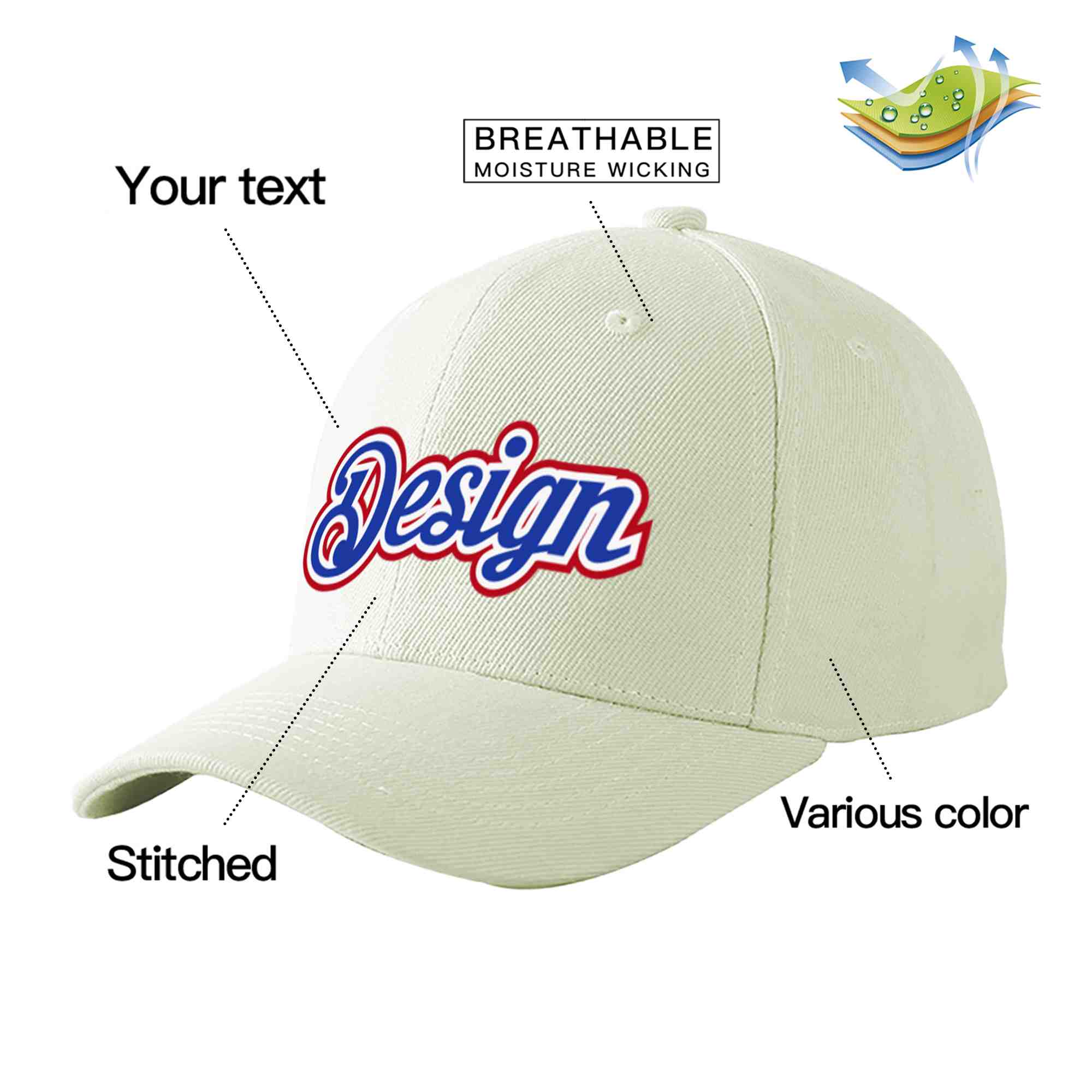 Casquette de baseball personnalisée crème-blanc courbé Eaves Sport Design