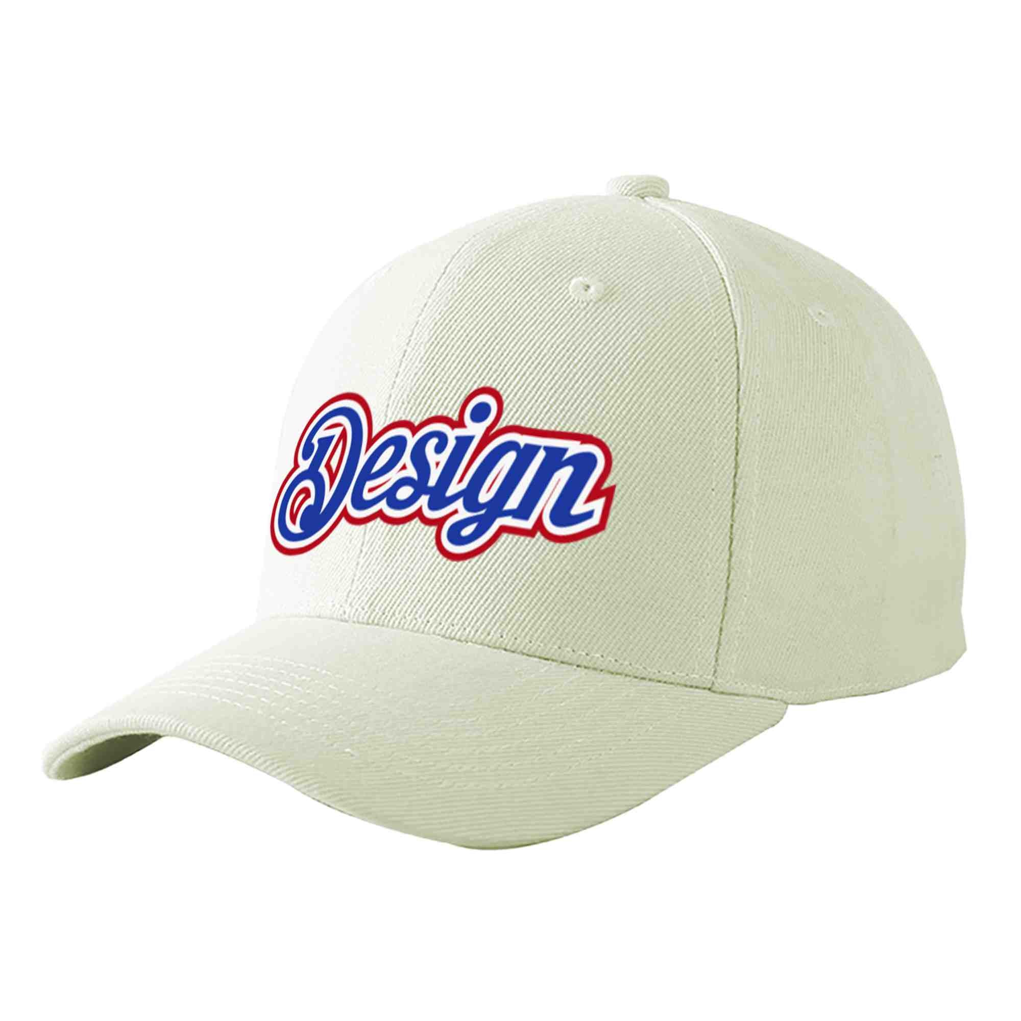 Custom Cream Royal-White Curved Eaves Sport Design Baseball Cap