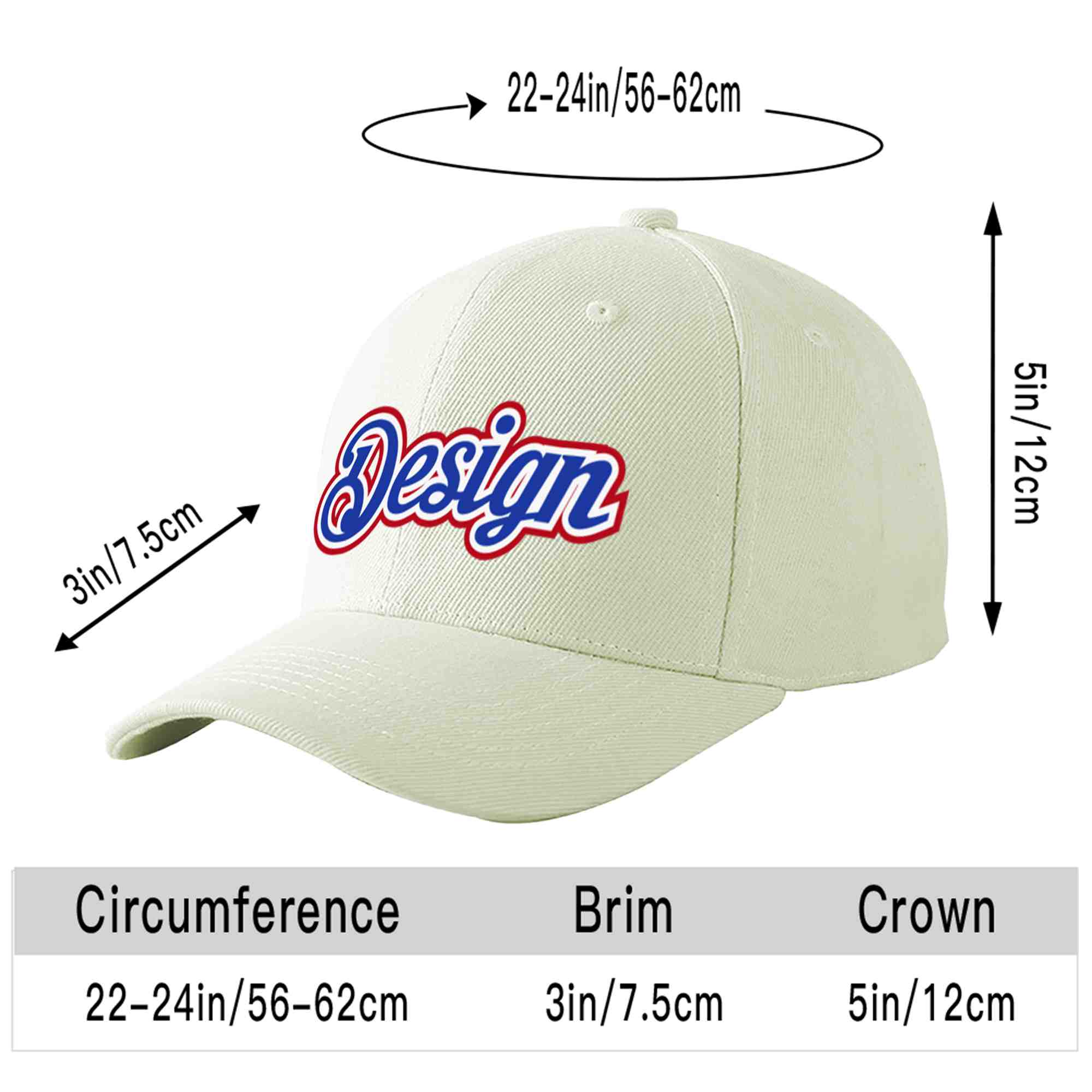 Custom Cream Royal-White Curved Eaves Sport Design Baseball Cap