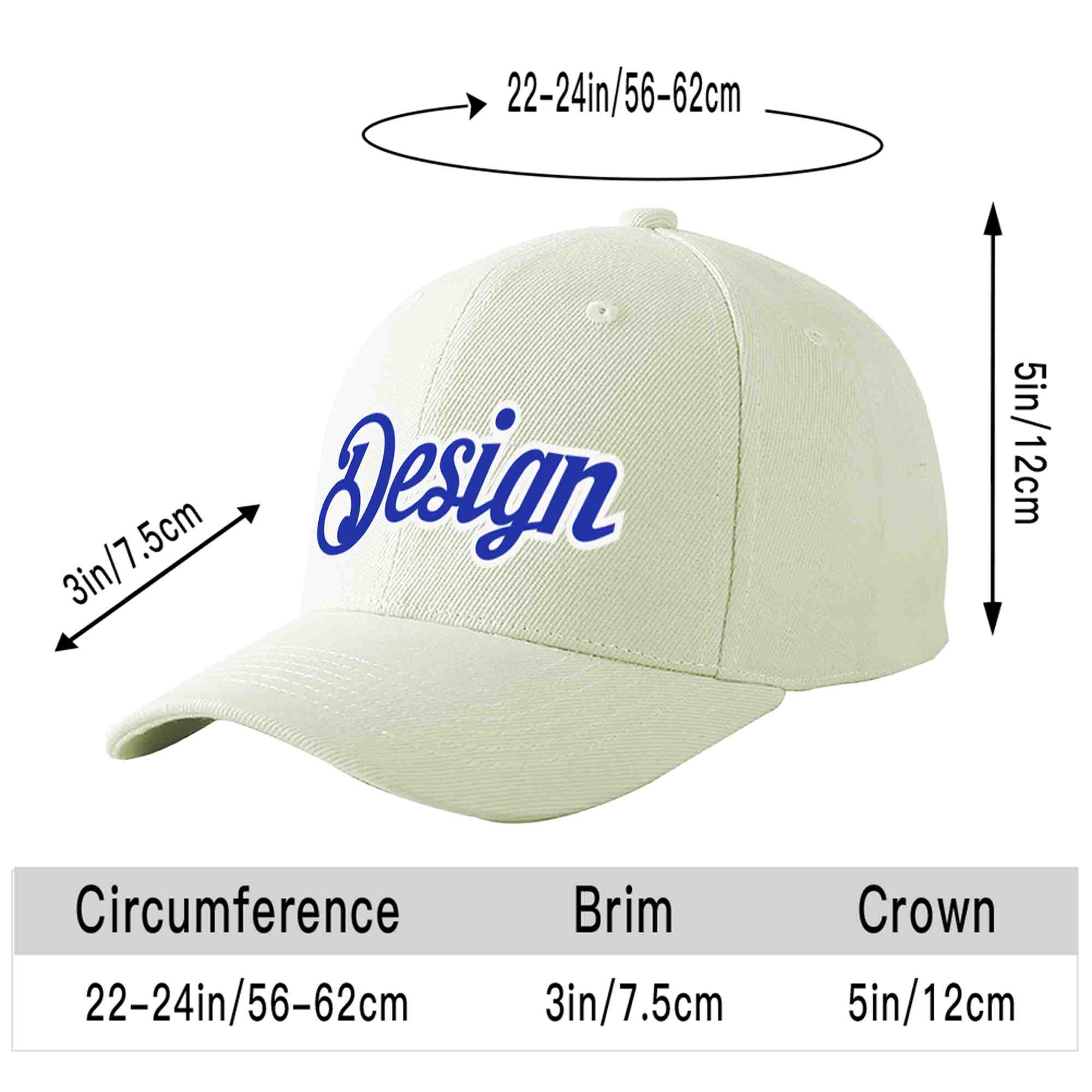 Custom Cream Royal-White Curved Eaves Sport Design Baseball Cap